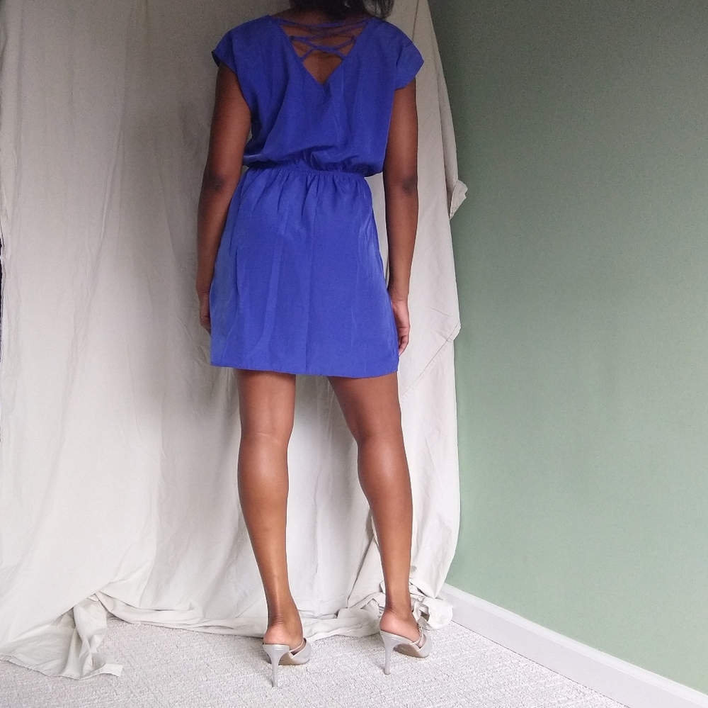Women's Royal blue polyester dress - Picture 4 of 10